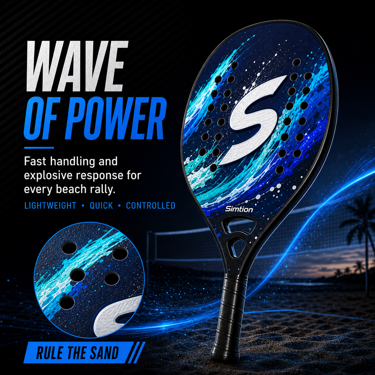 Simtion Carbon Fiber Beach Tennis Paddles Racket Pro Customization