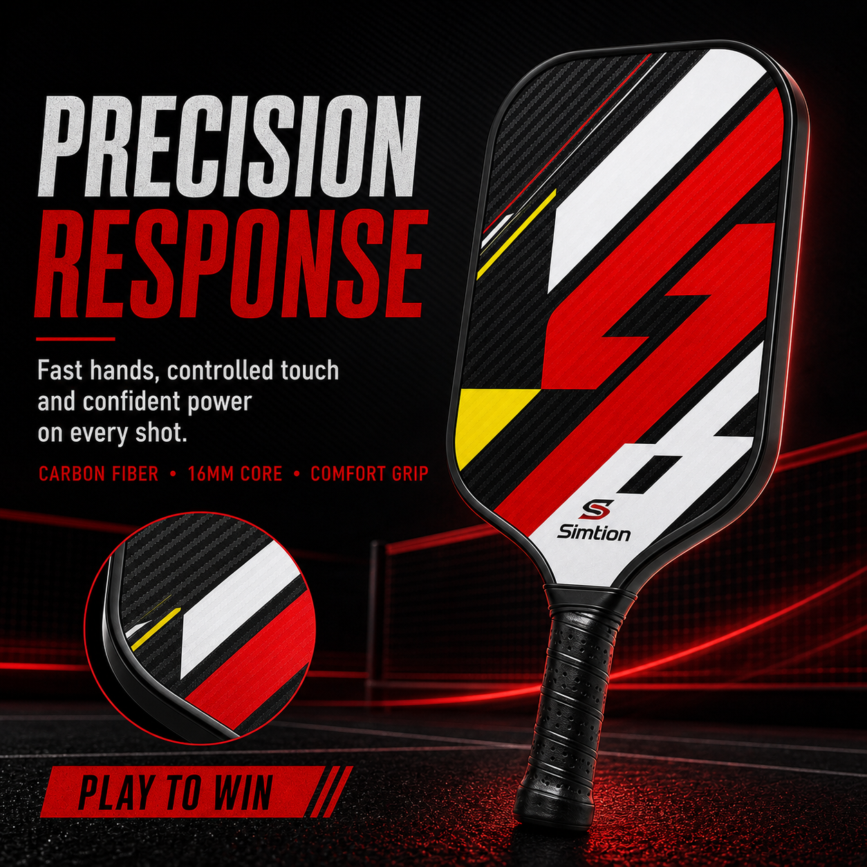 Simtion Carbon Fiber Pickleball Paddles Tennis Racket Pro Customization
